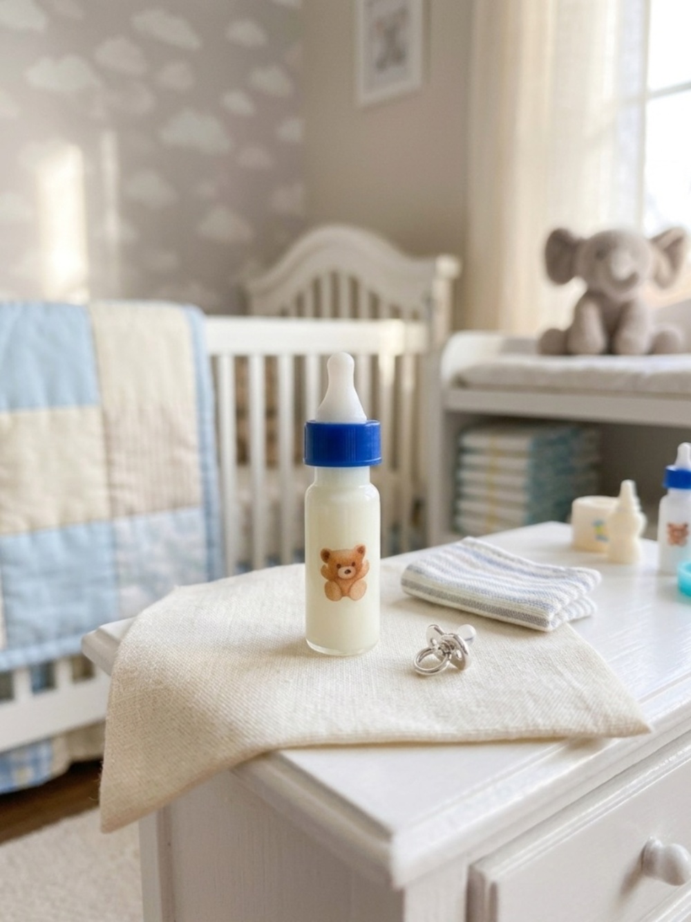 Hug Me Bear Miniature Micro Baby Doll Glass Bottle